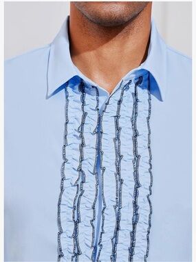 Light Blue Men’s Ruffled Front Dress Shirt